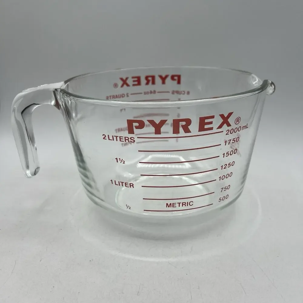 Vtg PYREX 8 Cup Clear Glass Measuring Cup #564 Red Lettering 64 oz USA J Handle
